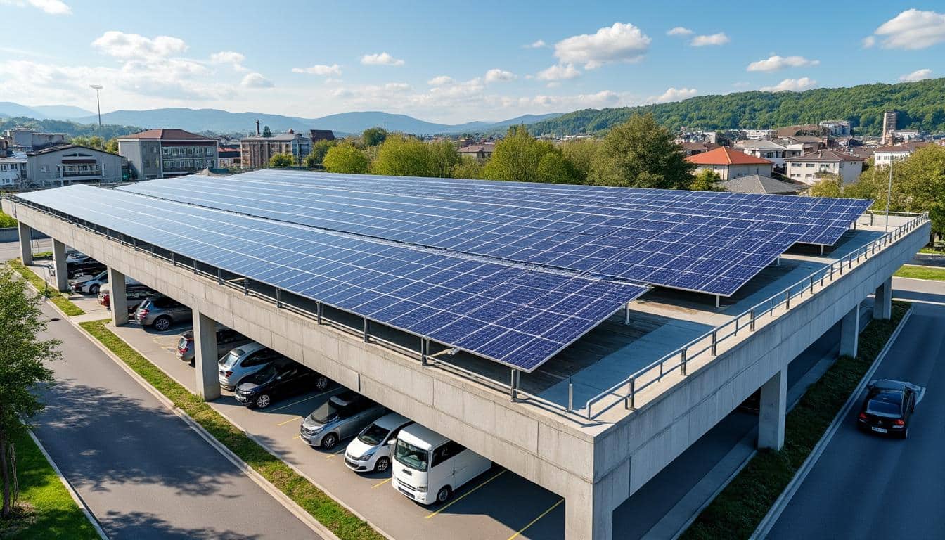 idex installe 14 500 m² d’ombrières solaires innovantes à ainterexpo à bourg-en-bresse, combinant développement durable et modernité pour un avenir énergétique responsable.